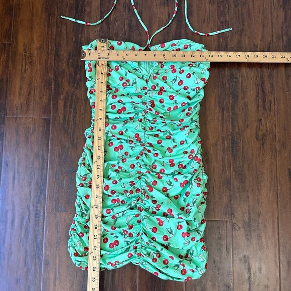 NWOT WAYF Noa Ruched Halter Mini Dress in Mint Cherry Julip - Picture 10 of 10